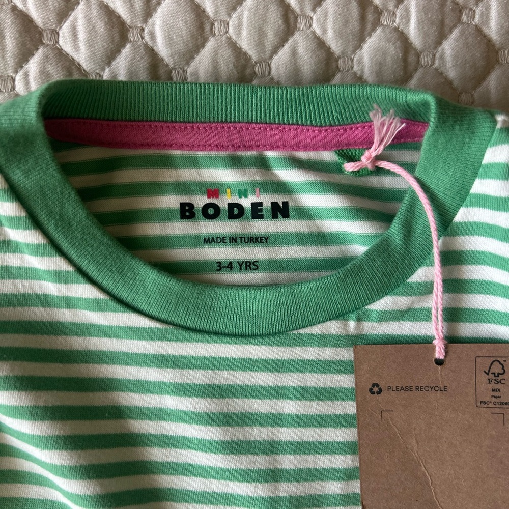 Mini Boden Green and White Striped Tee with Ice Cream Patch - Picture 2 of 2